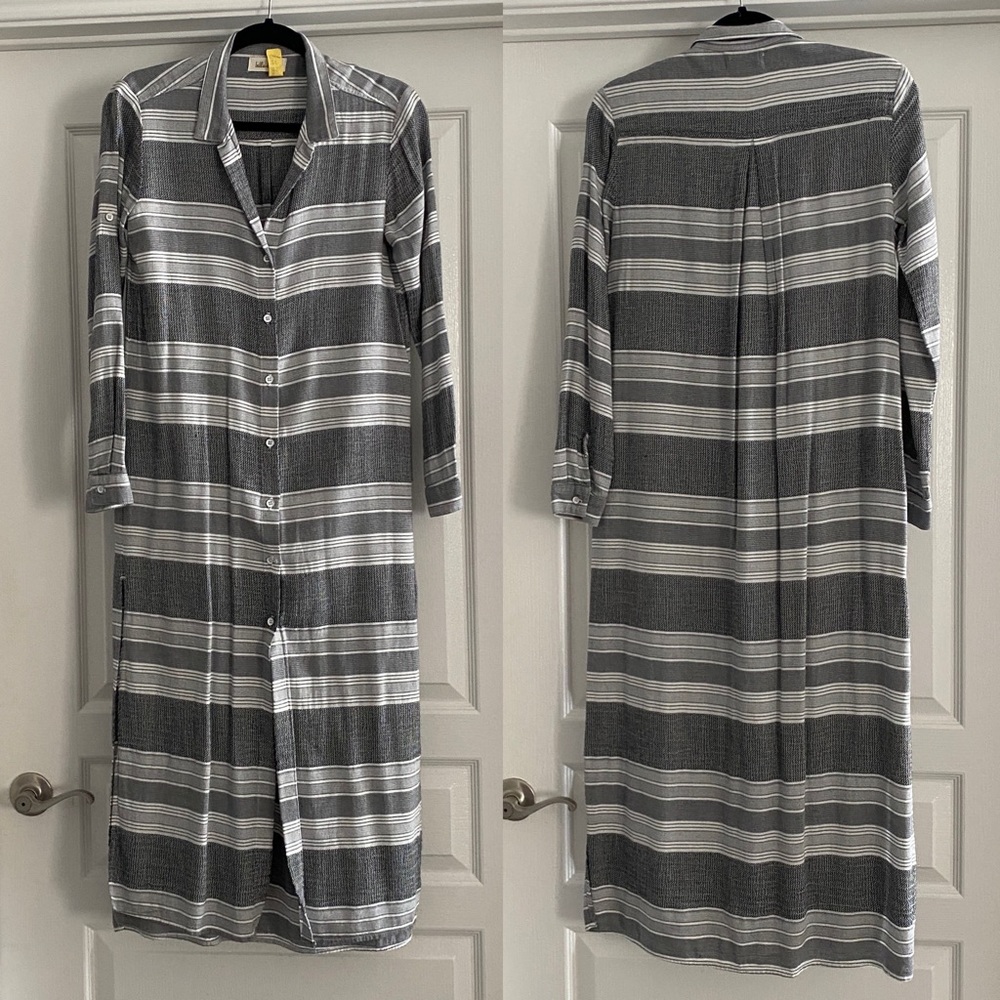 Bella Dahl Boho Striped Duster Shirt Button Down Dress Size S